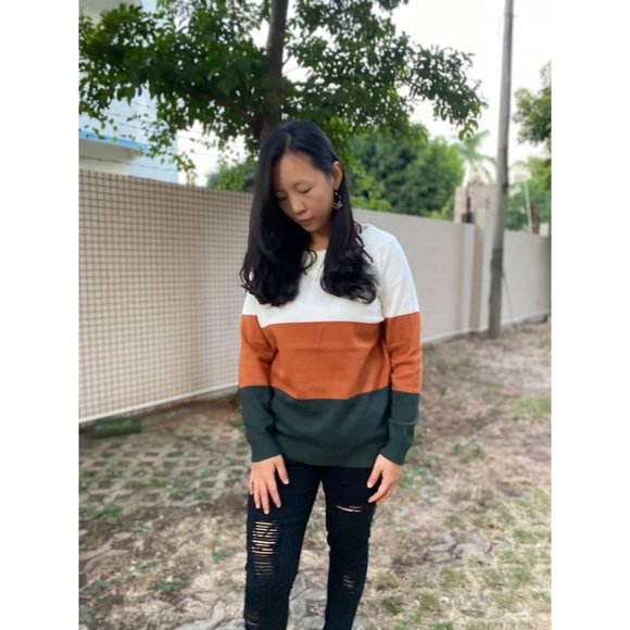 Shirley & Stone Color Block Off The Shoulder Sweater - Picture 3 of 7